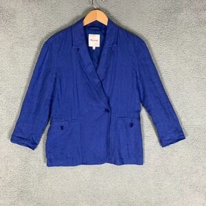 Madewell Linen Blazer Double-Breasted Crossover Womens Small Blue Oversized $158